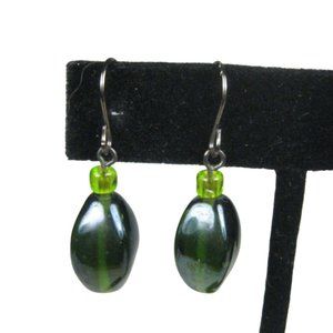 Dangle Glass Beaded Earrings Pierced Jewelry Silvertone Wire Delicate
